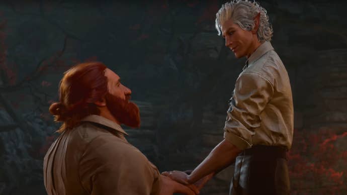 Astarion and a romantic partner in Baldur’s Gate 3.