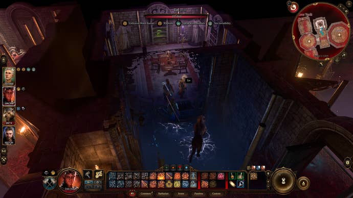 A hidden door concealing a library inside the Sorcerous Sundries vault in Baldur's Gate 3.