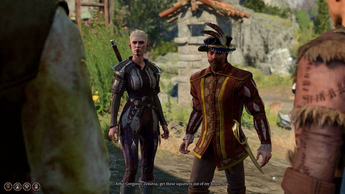 Arfur Gregorio, the suspicious toymaker trying to gain entry to his house in Baldur’s Gate 3.