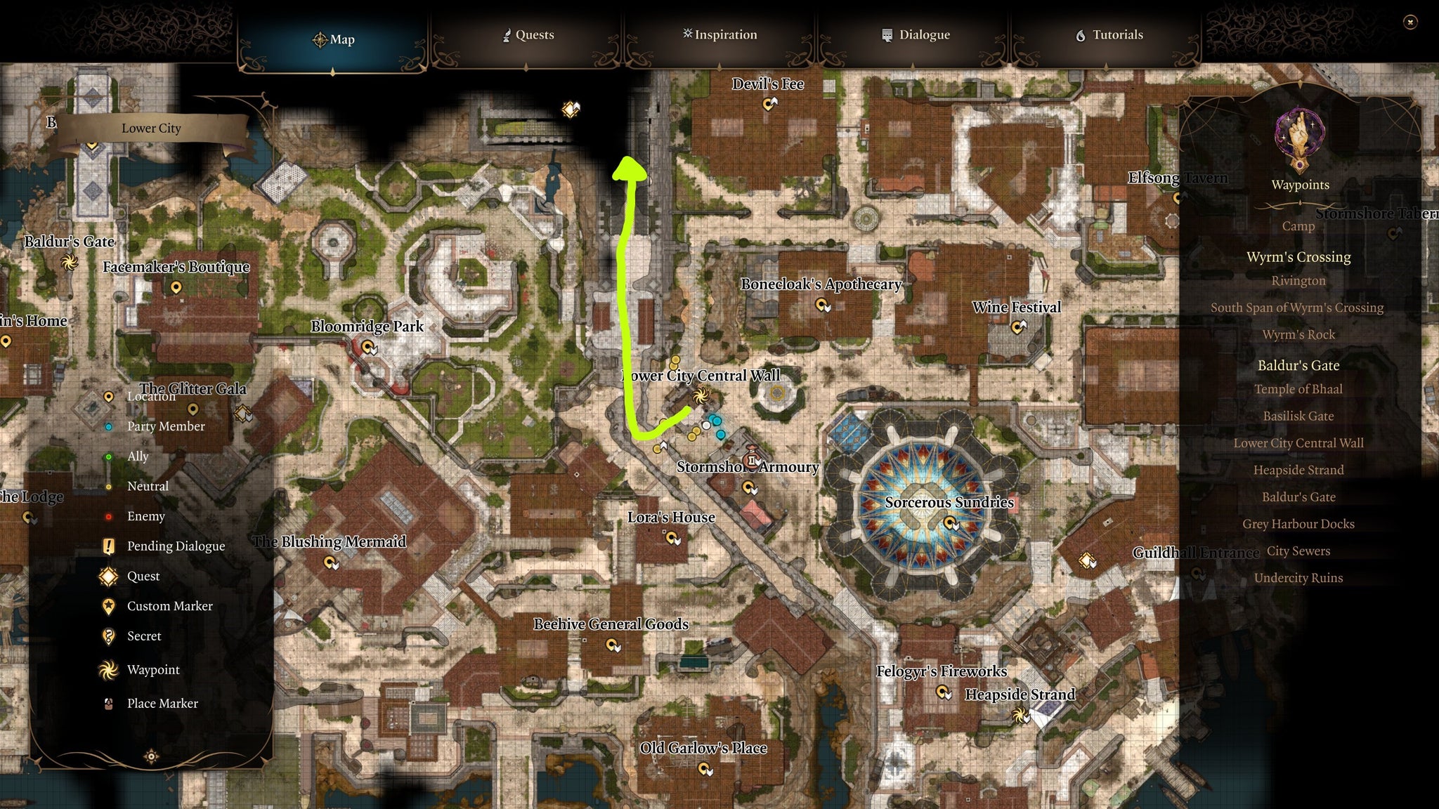 A map screenshot showing location of Szarr's Palace in Baldur's Gate 3. - 3