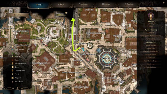 A map screenshot showing location of Szarr's Palace in Baldur's Gate 3.