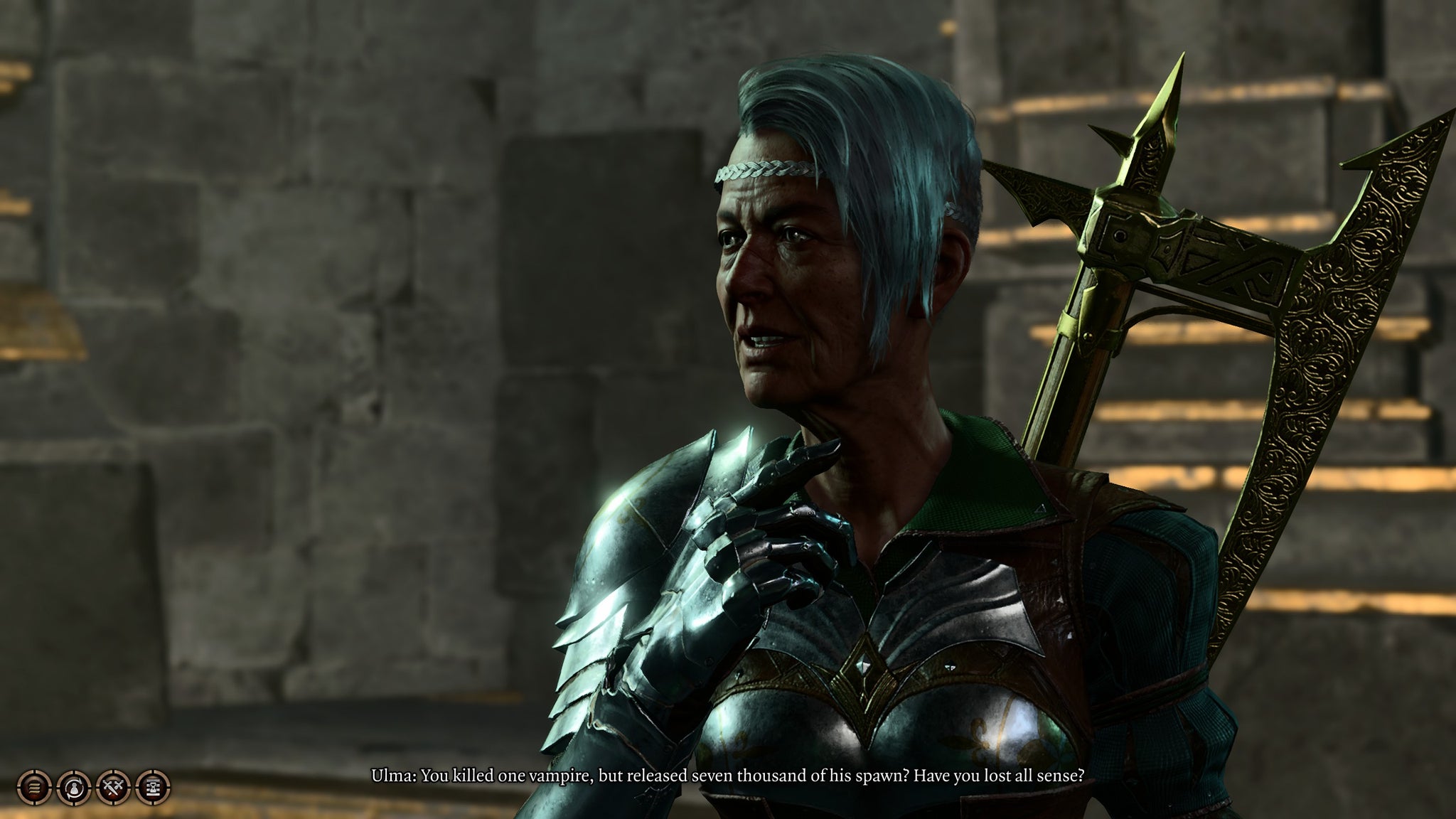 The Gur matriarch, Ulma, discussing the vampire scourge released from Szarr's Palace in Baldur's Gate 3. - 8