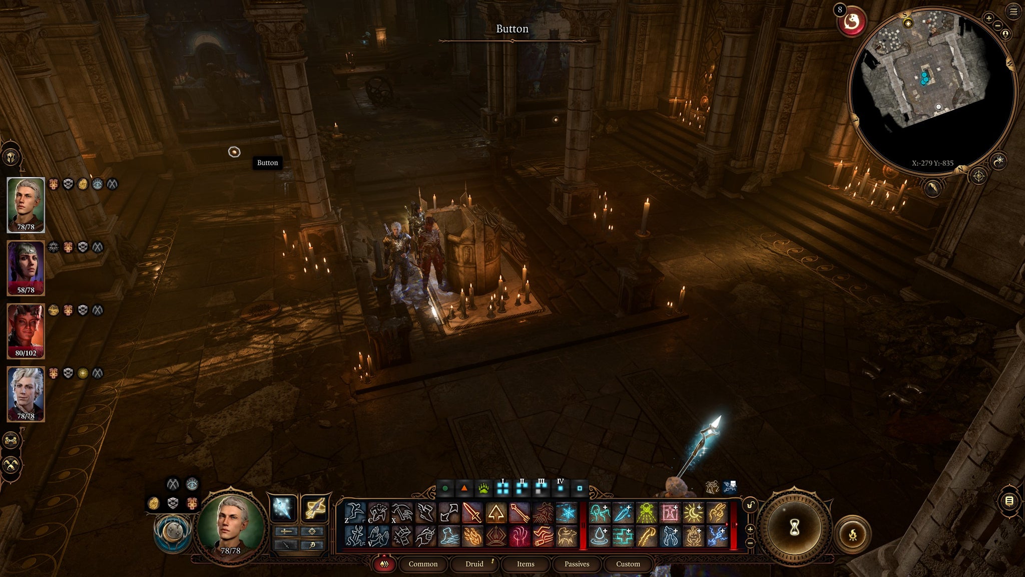 Tav pressing a button to solve the Thorm Mausoleum puzzle in Baldur's Gate 3 - 3