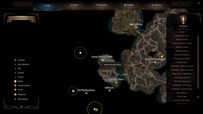 A map screen showing where you use the Tower-shaped key in Baldur's Gate 3