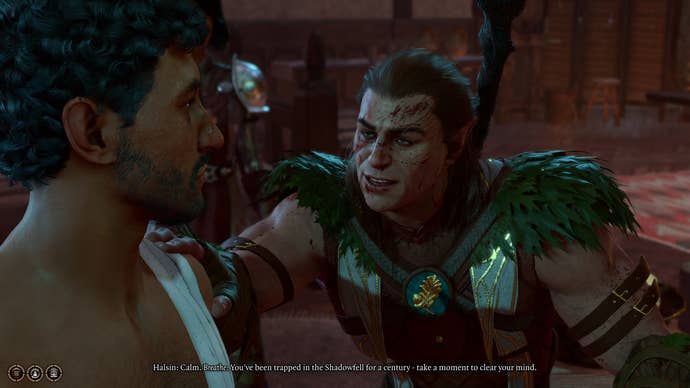 Halsin comforting Art Cullagh in Baldur’s Gate 3