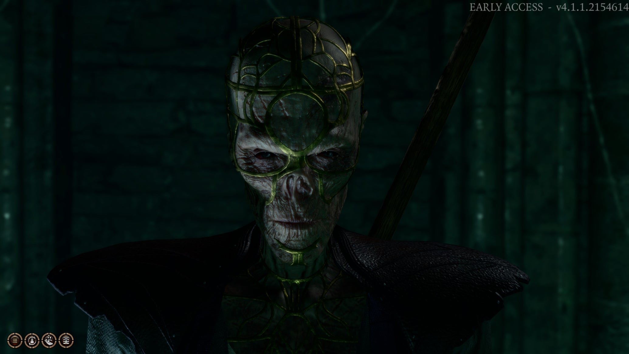 The undead merchant Withers looming out of the shadows in Baldur's Gate 3 - 1