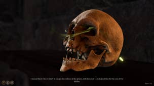 A magical skull that quizzes Tav and their party with riddles in the Wyrm's Rock prison in Baldur's Gate 3.