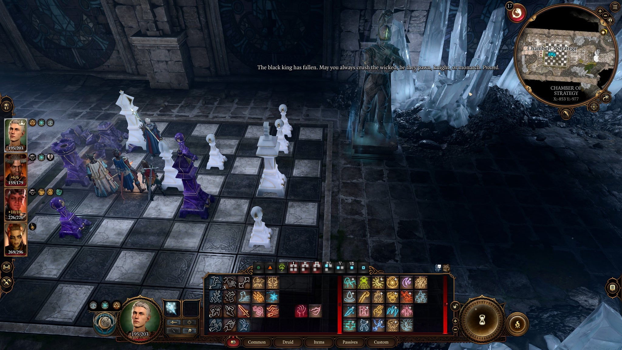 Gale moving chess pieces to solve the puzzle in the Chamber of Strategy inside the Wyrmway in Baldur's Gate 3. - 8