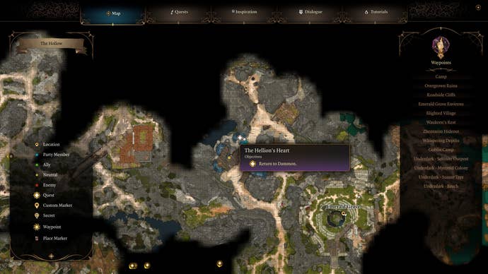A map screen showing the location of Dammon in Baldur's Gate 3