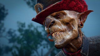 A close up of Sceleritas Fel in Baldur's Gate 3. He's demon butler to the Dark Urge, and is gaunt and skeletal, with leathery skin, pointed teeth, a beak-like nose, and a top hat and tails.