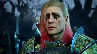 A sad-looking human paladin with long blonde (and red-tipped) hair. Dark make-up runs down from their eyes over their cheeks, as if their mascara has run. This is Bertie's evil paladin. Perhaps they're having a change of heart?