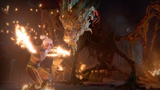 A Baldur's Gate 3 character prepares to attack an undead dragon