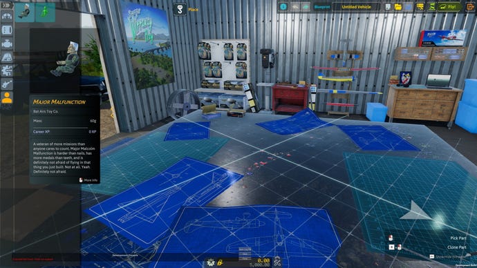 A table of model plane blueprints in Balsa Model Flight Simulator