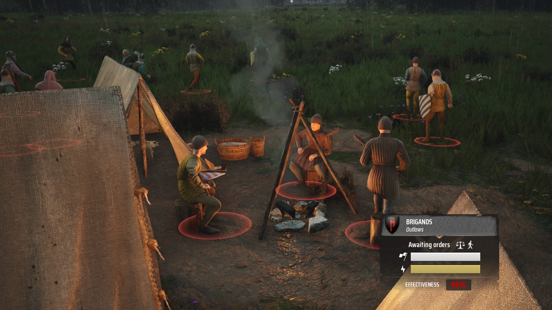 A close-up of a group of Bandits hanging out in Manor Lords. - 1