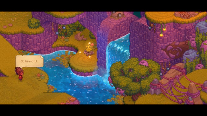 A Yordle stares at a waterfall and comments on its beauty in Bandle Tale.