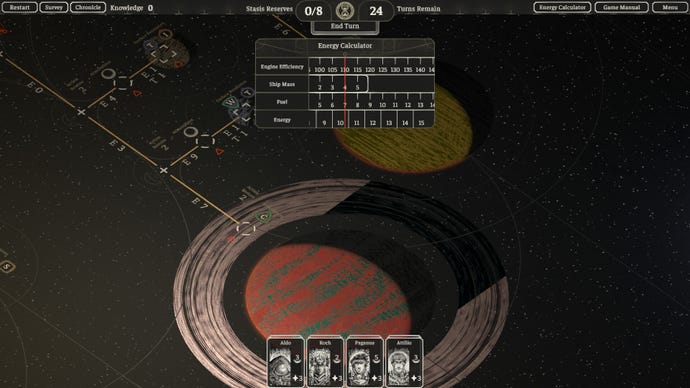A grid map of a solar system in The Banished Vault