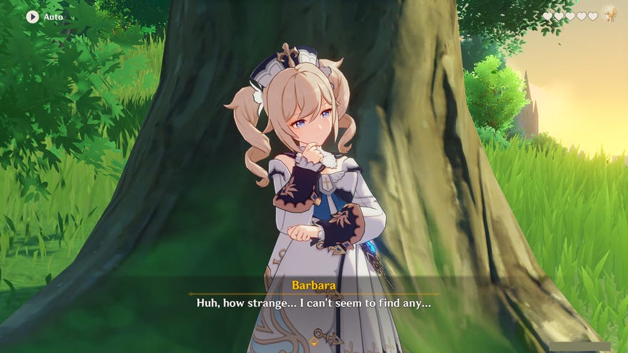 Speaking to Barbara during her Hangout Event in Genshin Impact.