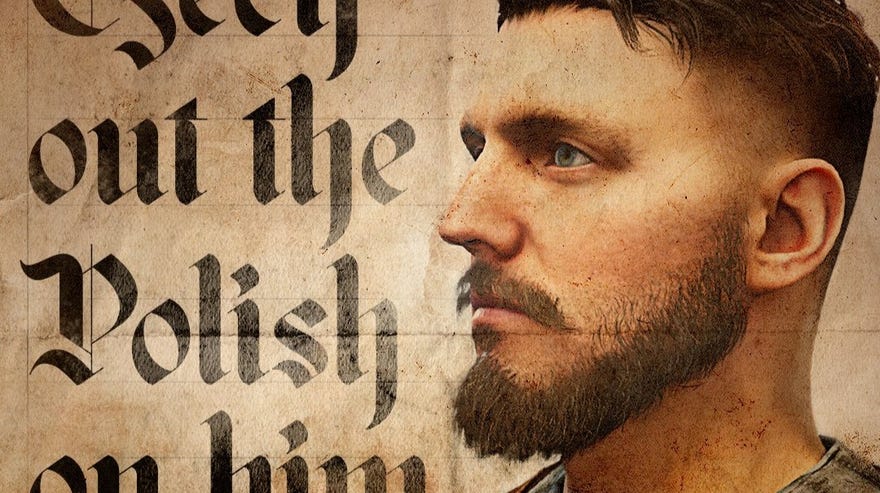 A poster of Kingdom Come protagonist Henry with a neat beard, released to beforehand   an update which adds "Barber Mode"
