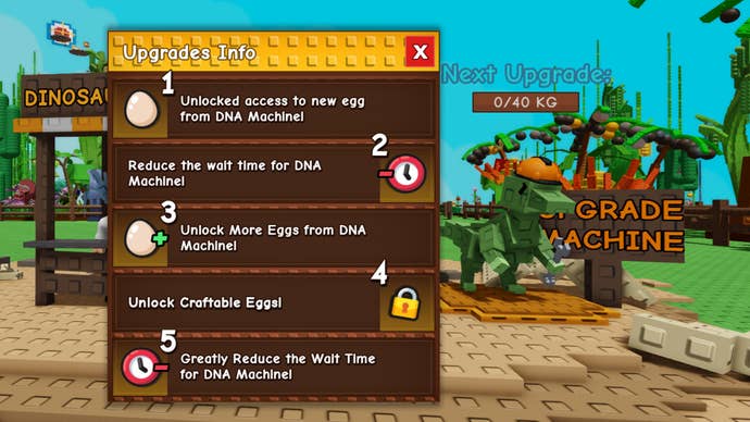 Barry the raptor's delection of DNA Machine upgrades in Grow A Garden's Prehistoric Update.