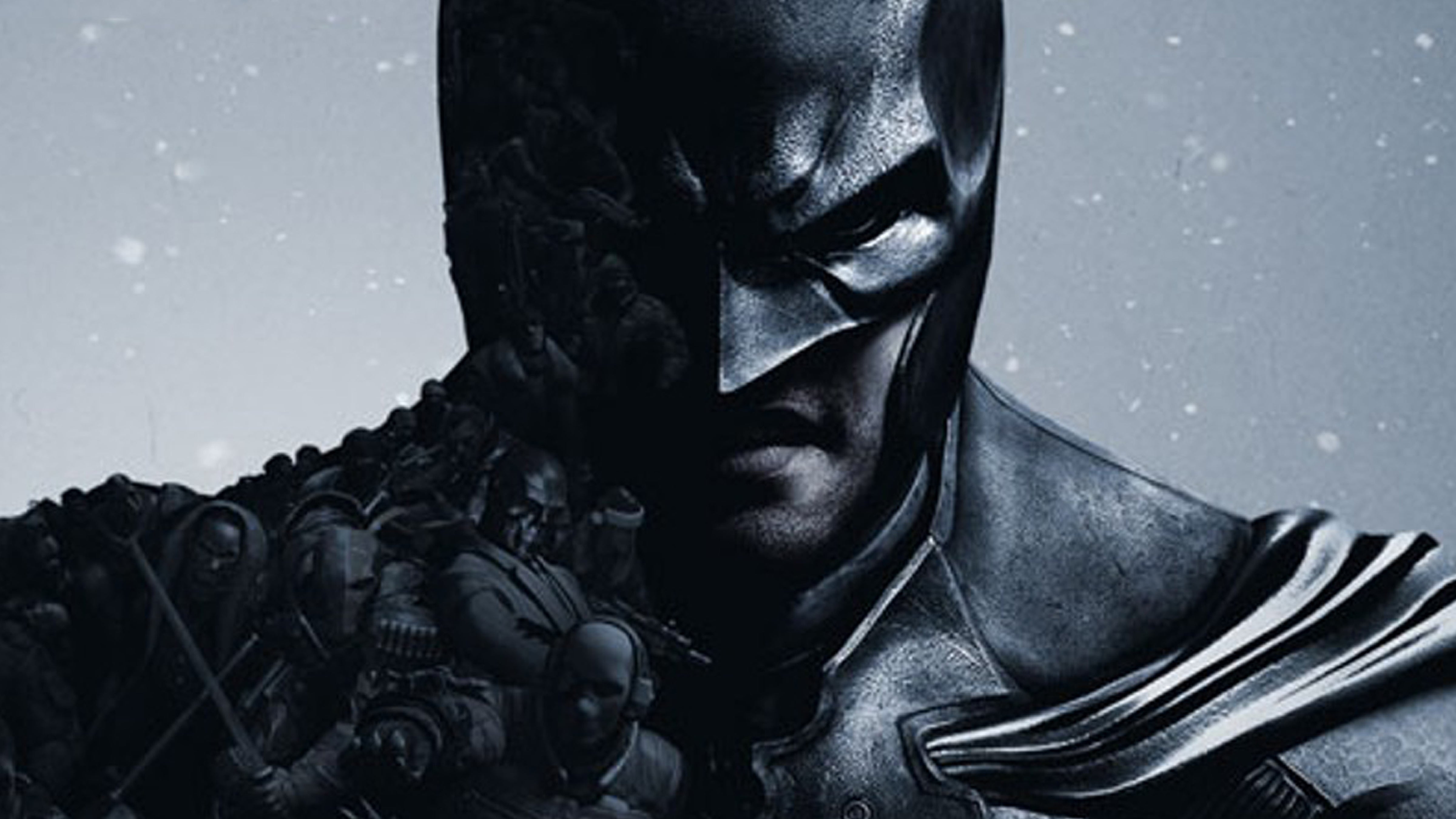 Artwork for Batman: Arkham Origins, showing Batman with a snowy background.