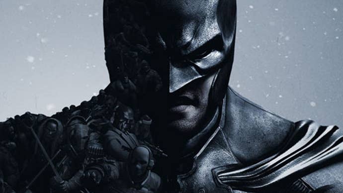 Artwork for Batman: Arkham Origins, showing Batman with a snowy background.