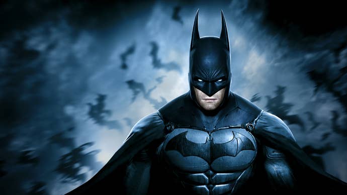 Batman with bats seen in the background in artwork for Arkham VR.
