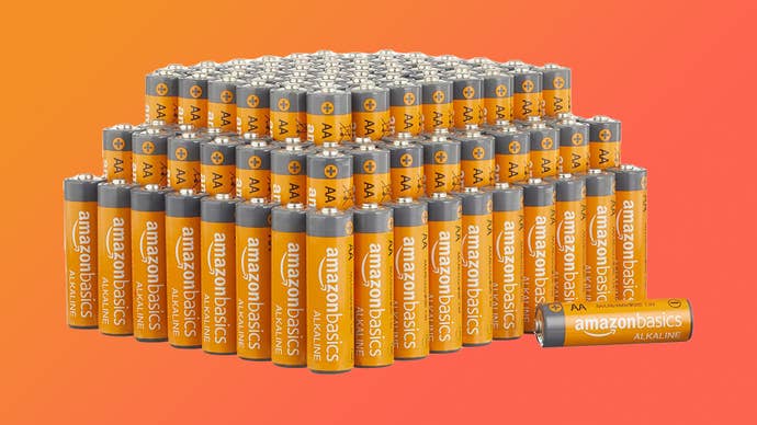 aa batteries from amazon basics, stacked in a menacingly large pile.