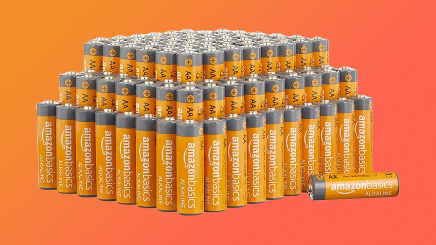aa batteries from amazon basics, stacked in a menacingly large pile.