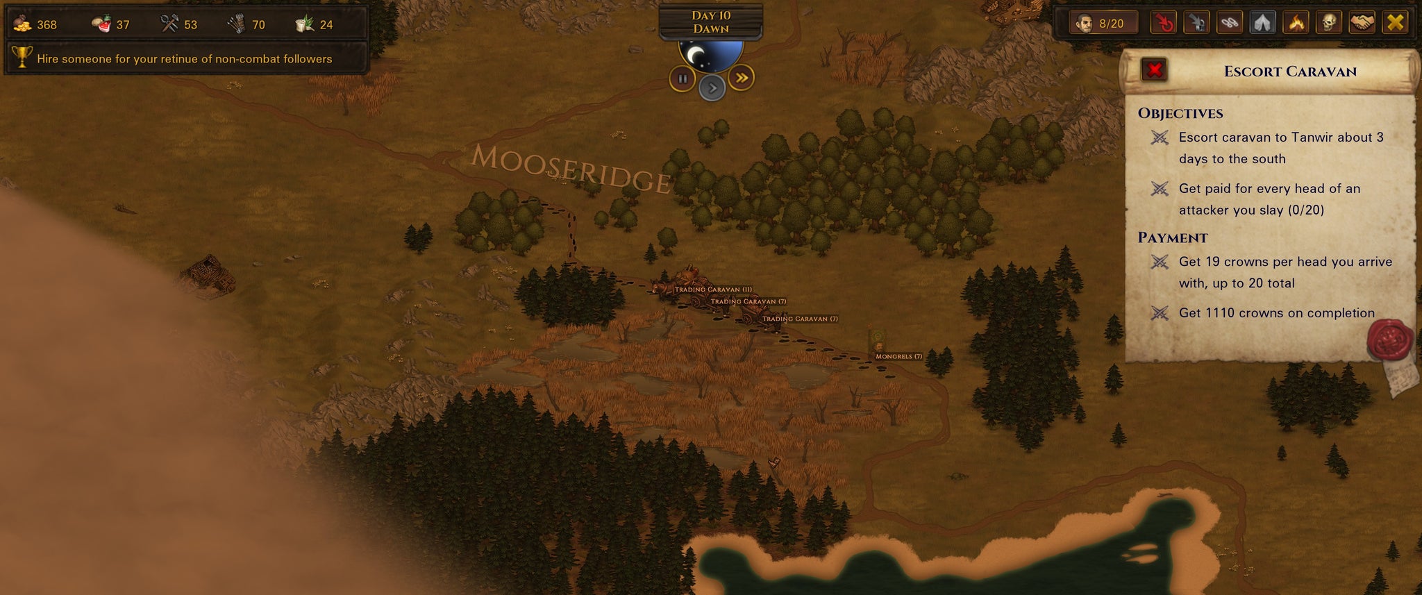 Escorting a trading caravan in Battle Brothers. - 4