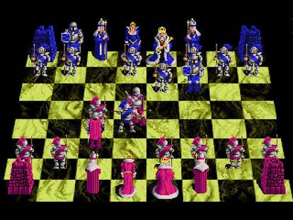 battle chess screenshot showing teams in blue and purple