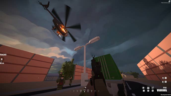 A helicopter flying overhead in Battlebit