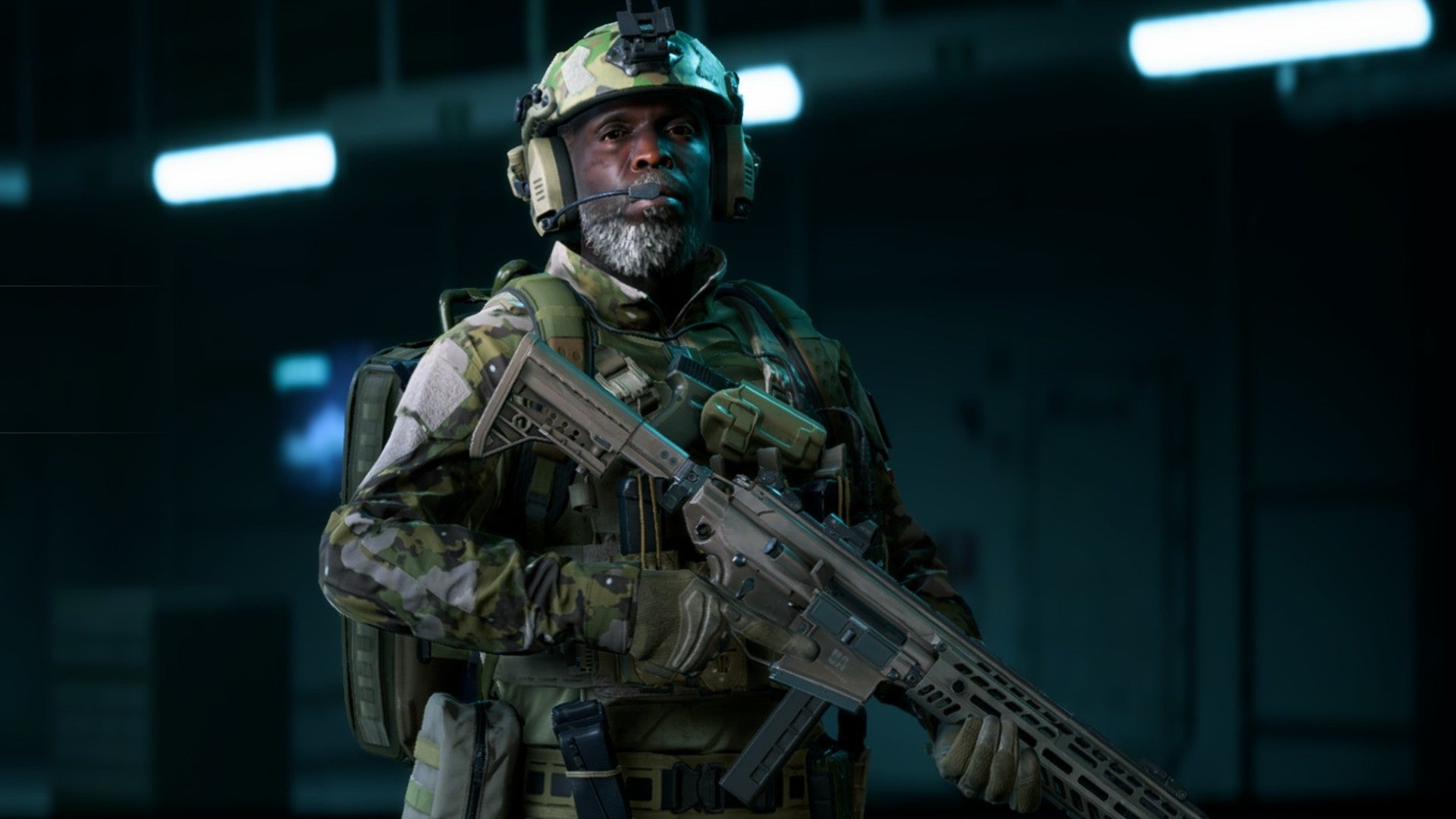 Battlefield 2042 Irish holding an M5A3 Assault Rifle in the loadout menu.