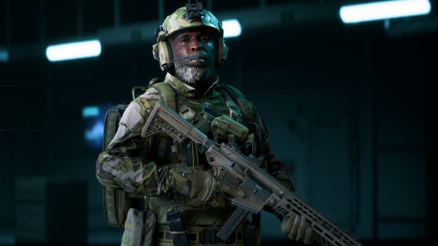 Battlefield 2042 Irish holding an M5A3 Assault Rifle in the loadout menu.