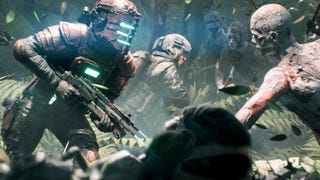 A Battlefield 2042 promo image showing a character resembling Dead Space's Isaac Clarke running through hordes of zombies as part of the limited-time Outbreak mode.