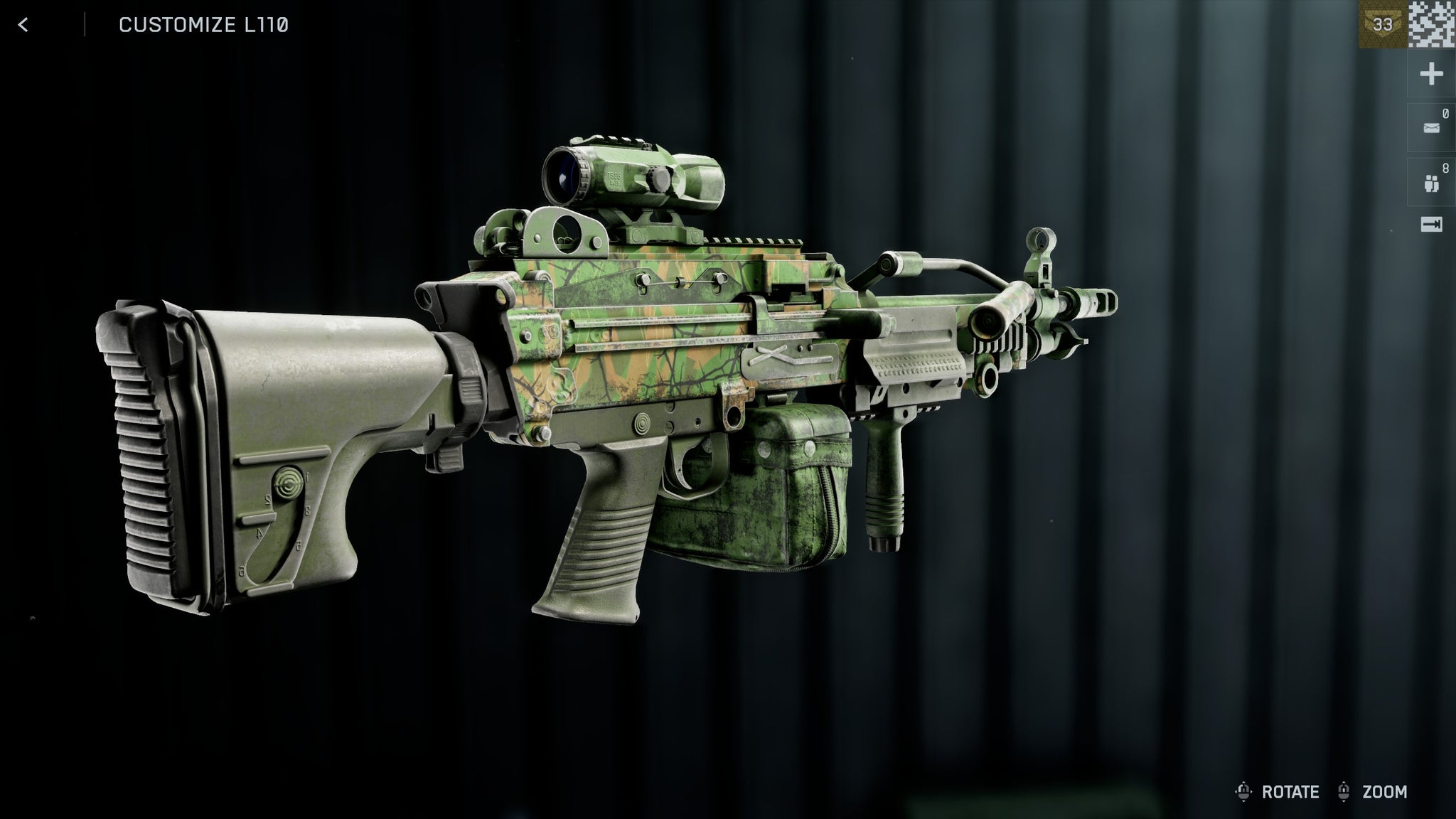 The L110 LMG in Battlefield 6, displayed against a plain black background, with some small UI elements on the edges of the screen - 10