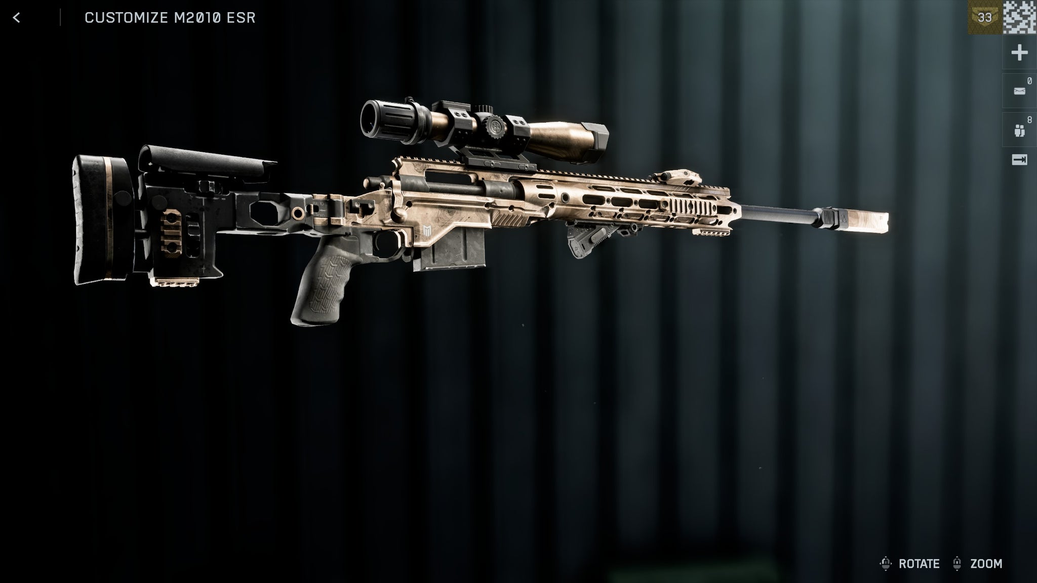 The M2010 ESR Sniper in Battlefield 6, displayed against a plain black background, with some small UI elements on the edges of the screen - 11