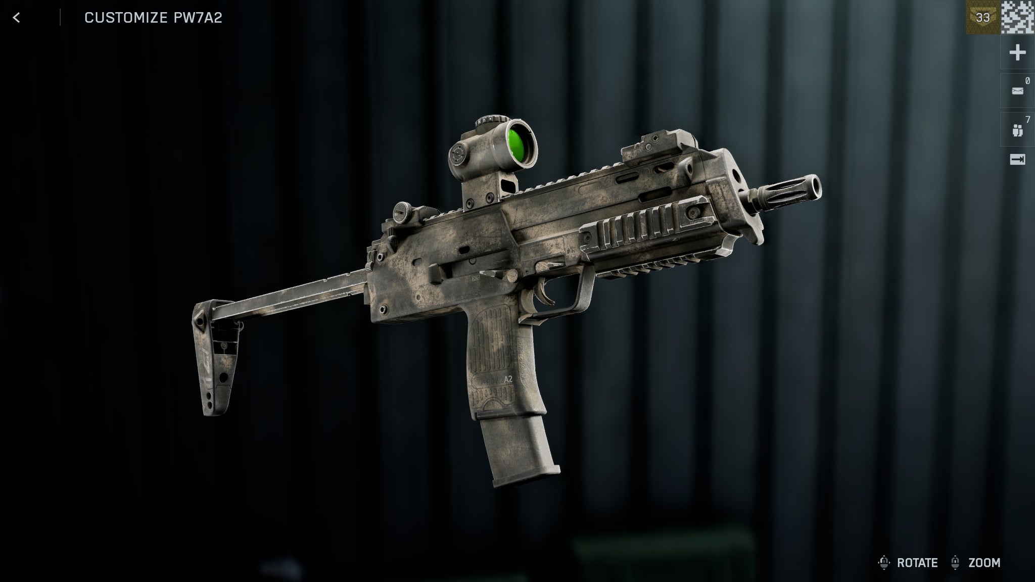 The PW7A2 SMG in Battlefield 6, displayed against a plain black background, with some small UI elements on the edges of the screen. - 9