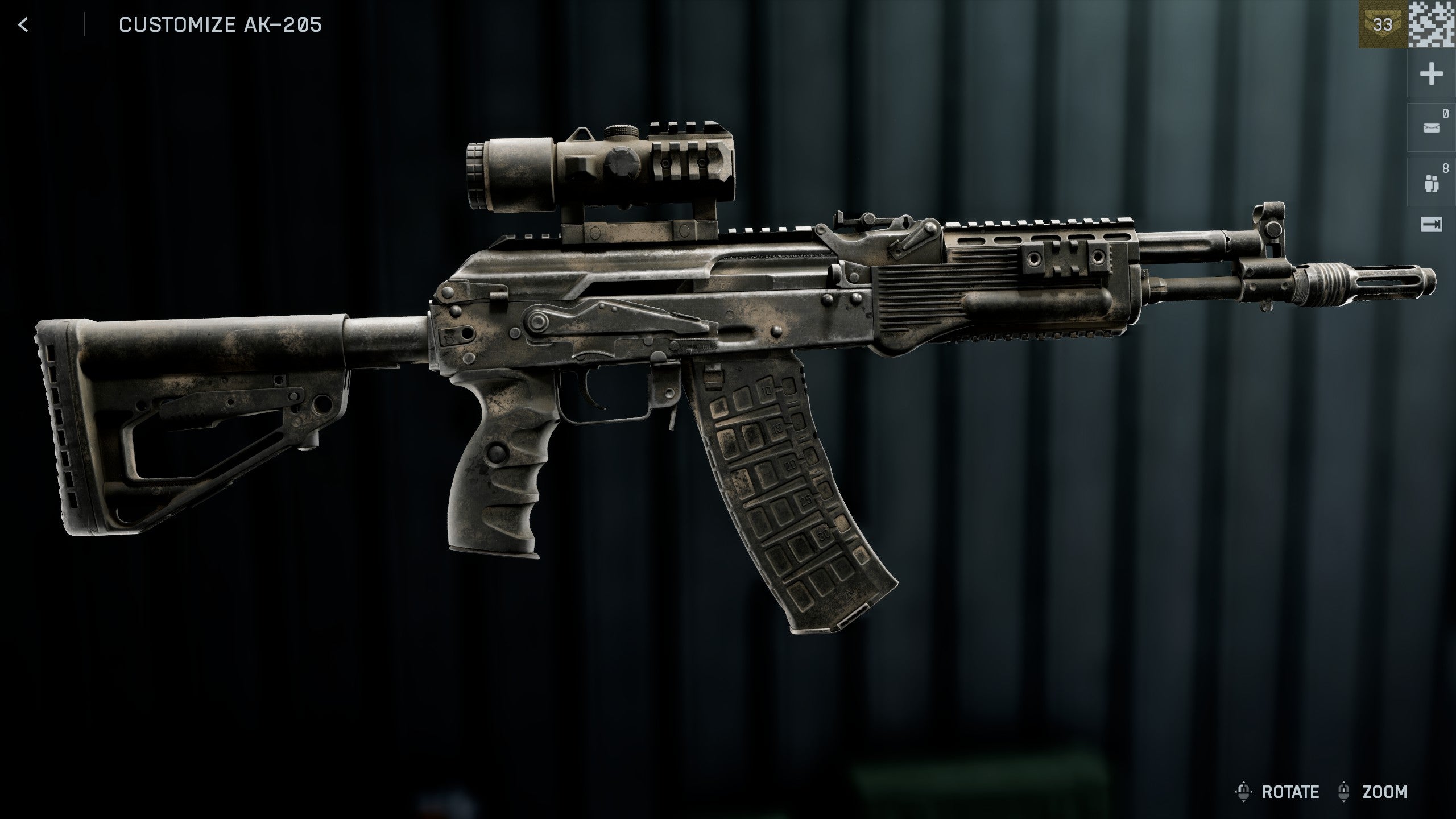 The AK-205 carbine in Battlefield 6, displayed against a plain black background, with some small UI elements on the edges of the screen. - 6