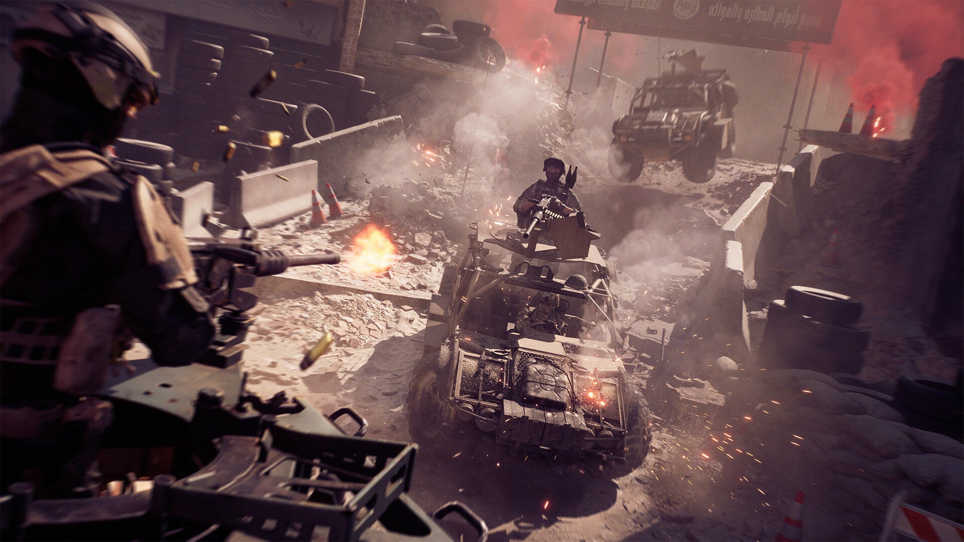 Two jeep instrumentality gunners firing astatine each different successful Battlefield 6.