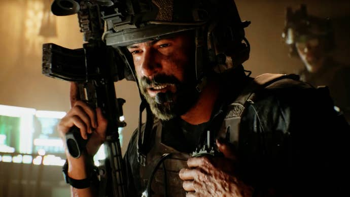 A worker with a walkie talkie and battle firearm successful Battlefield 6.