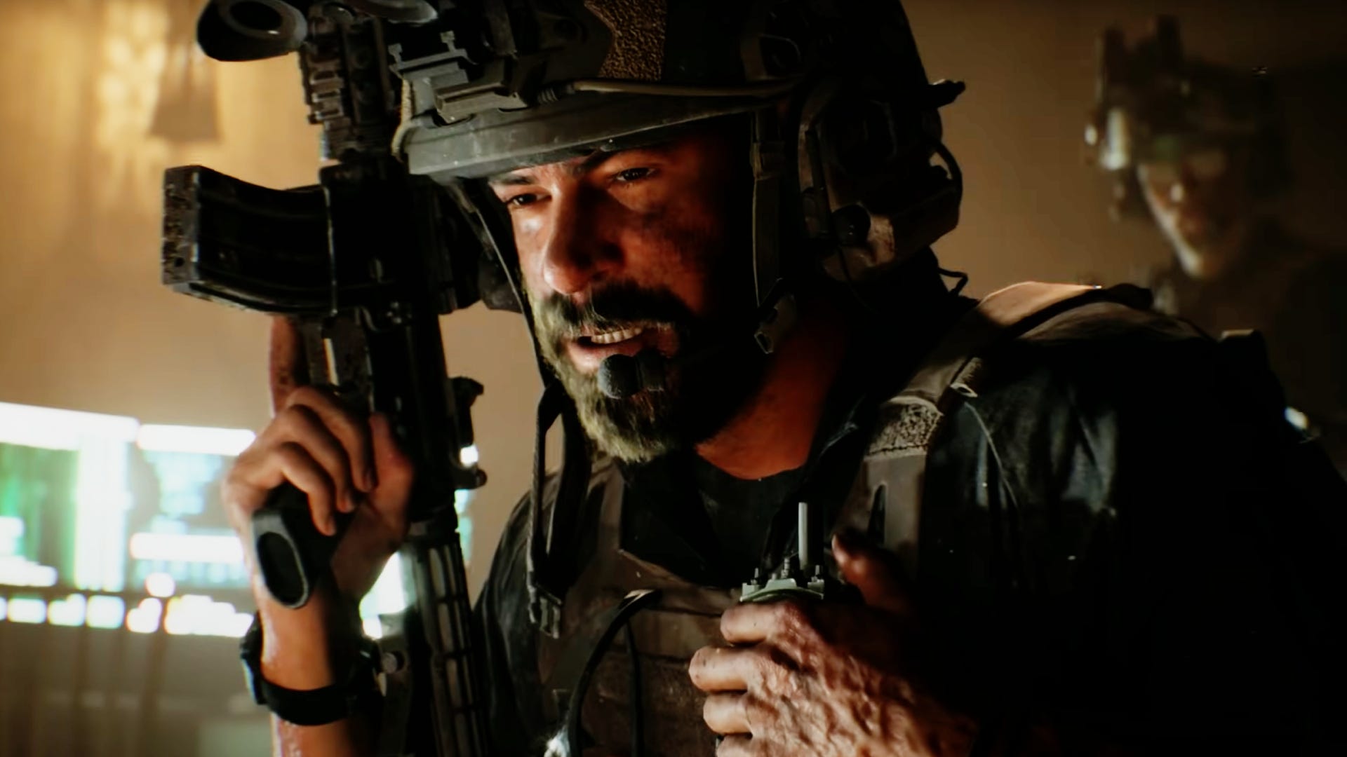 A worker  with a walkie talkie and battle  firearm  successful  Battlefield 6.