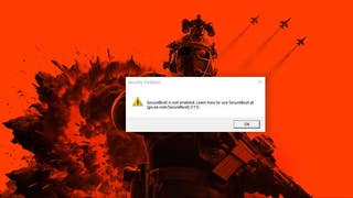 An orange-hued image of a soldier before an explosion, with fighter planes flying overhead in the sky. And in the middle of it all is a Windows error message saying SecureBoot is not enabled. It's the quintessential PC gaming experience.
