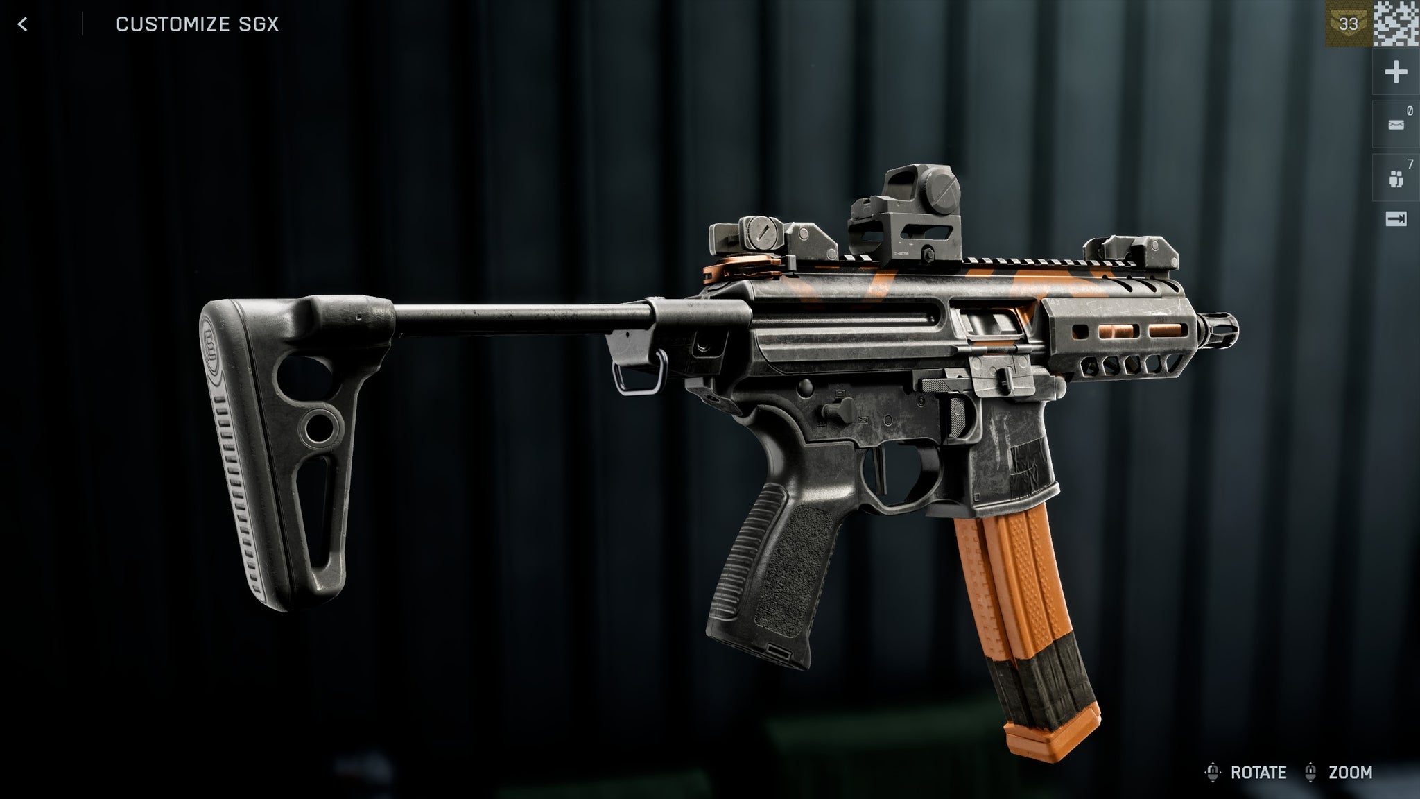 The SGX SMG in Battlefield 6, displayed against a plain black background, with some small UI elements on the edges of the screen. - 8