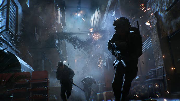 Some soldiers moving from a chopper astatine nighttime successful Battlefield 6.
