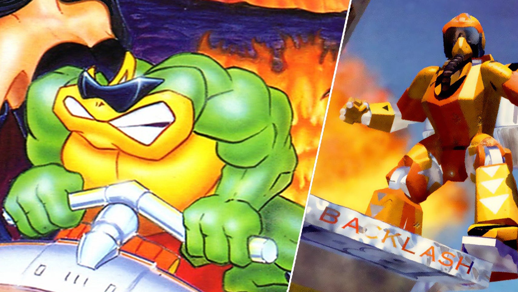 On the left, Battletoads in Battlemaniacs box art, on the right Blast corps box art. - 1