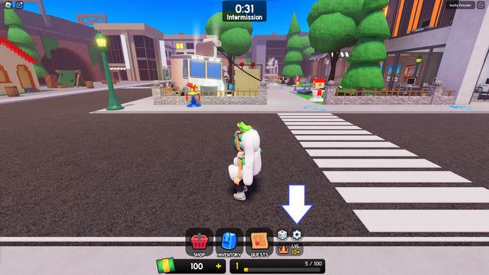 A screenshot from Be NPC or Die in Roblox showing the game's settings button.