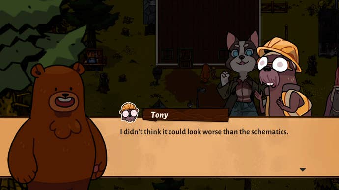 A snippet of dialogue from Bear And Breakfast in which Tony tells Hank, “I didn’t think it could look worse than the schematics”.