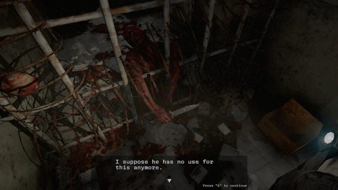 A dead body clutching a free knife in Becrowned.