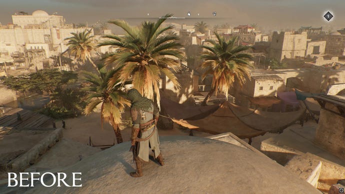 A screen of Assassin’s Creed: Mirage before the removal of chromatic aberration