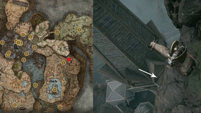 The location of the Spellmachinist’s Bell Bearing in Elden Ring Shadow Of The Erdtree.